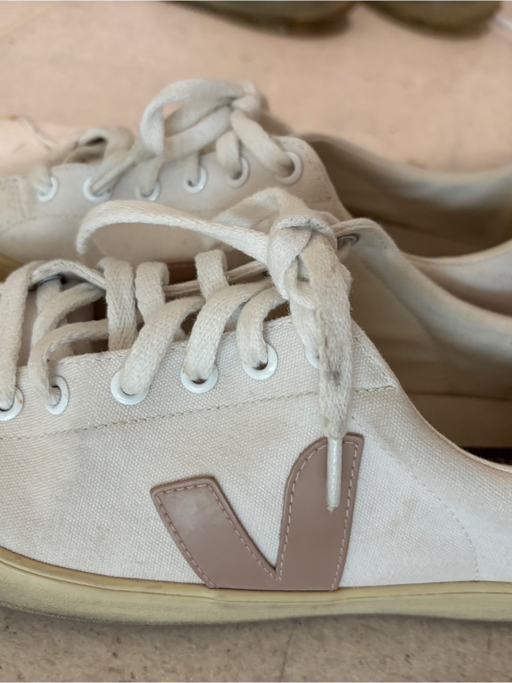 Veja White Canvas Sneakers with Taupe V Logo